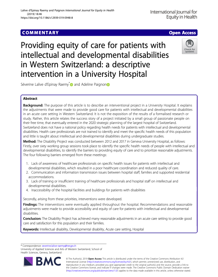 Providing equity of care for patients with disabilities